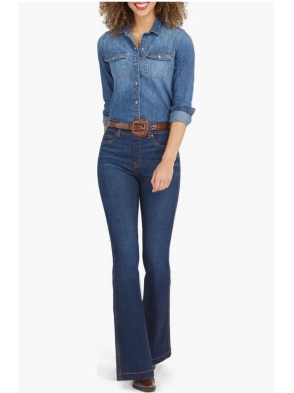 SPANX Women's Pull-On High Rise Flare Leg Jeans 20327R Dark Indigo Blue